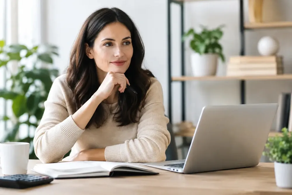 Person planning taxes with a notebook and calculator